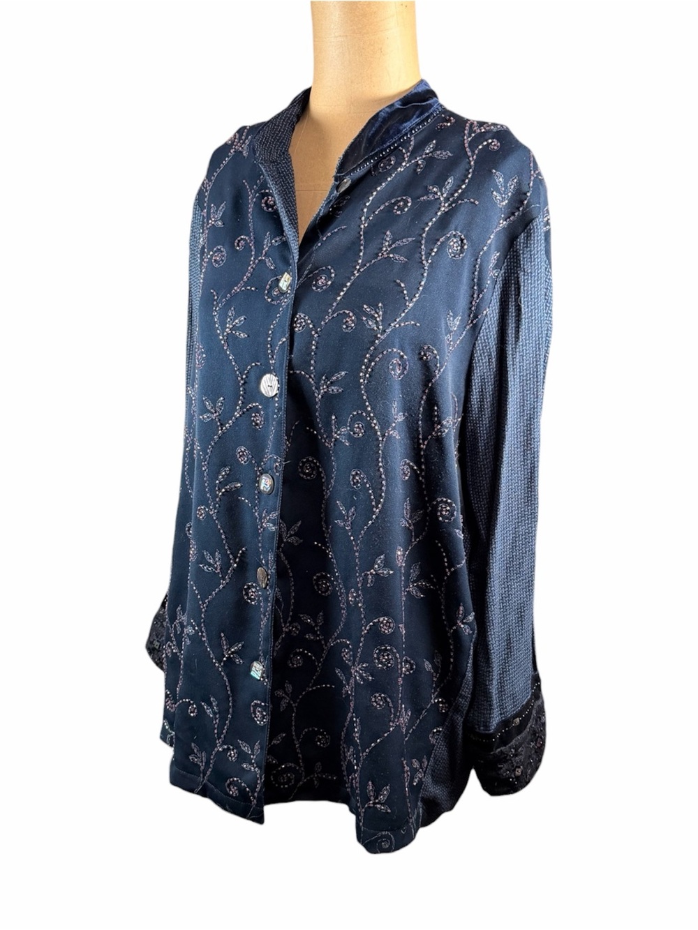 FAITH BY CELIA FORRESTER Navy Beaded & Embroidered Button Down